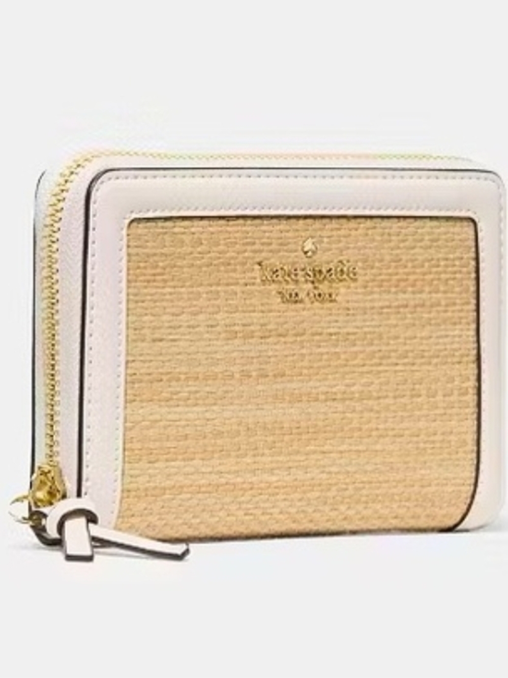 Kate Spade New York Knott Straw Medium  Zip-Around Wallet - Natural -  New - NWT